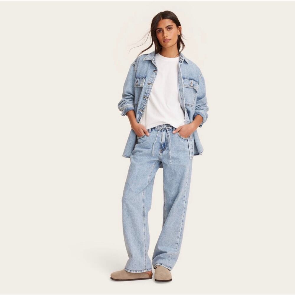 NWT Women's Mid-Rise Drawstring Baggy Jeans - Parke x Target Light Wash 14